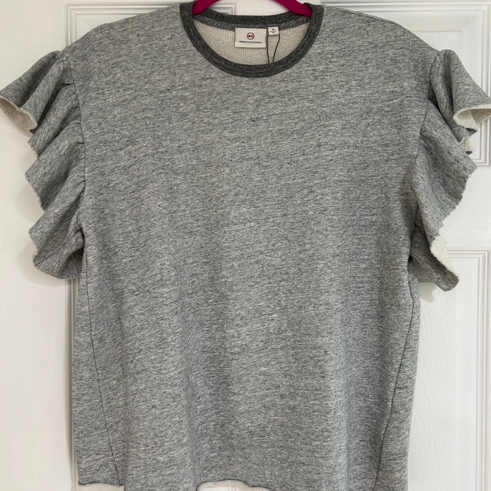 NWT Adriano Goldschmied Gray Ruffle Sleeve Sweatshirt - XS